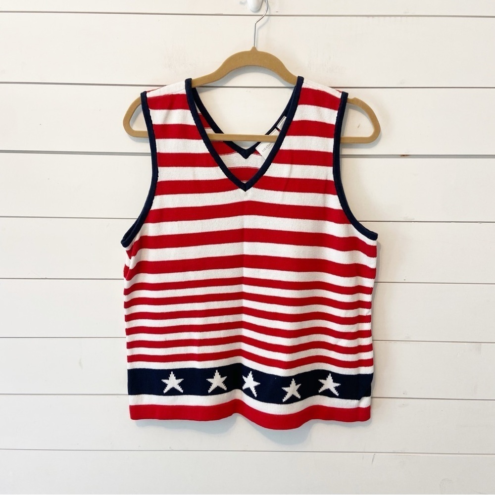 Liz Claiborne Sport | Women’s Patriotic American Flag Cotton Sweater Vest XLarge